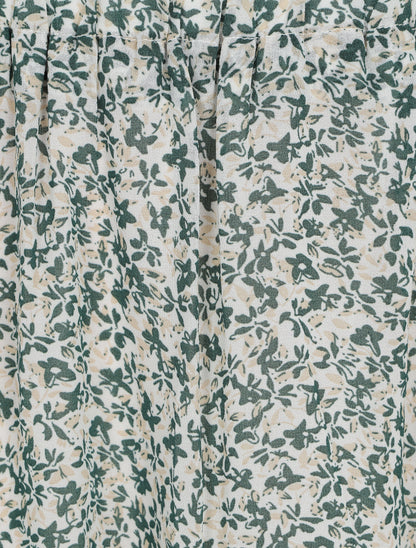 Jupe courte à imprimé floral et bords volantés - Vert - 3