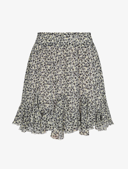 Jupe courte à imprimé floral et bords volantés - Noir - 4