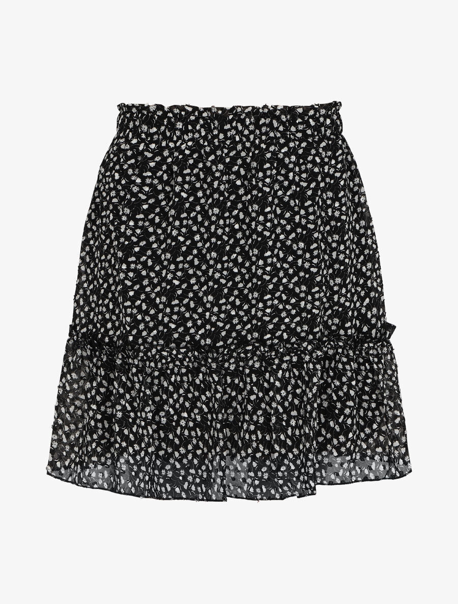 Jupe courte à imprimé fleuri et bords volantés - Noir - 1