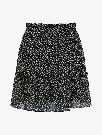 Jupe courte à imprimé fleuri et bords volantés - Noir - 1