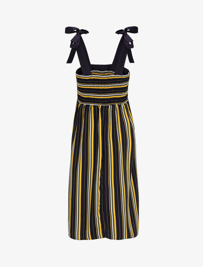 Robe longue rayée à bretelles à noeud - Marine - 2