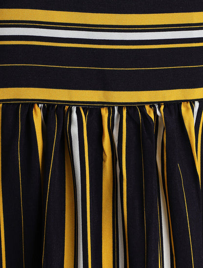 Robe longue rayée à bretelles à noeud - Marine - 3