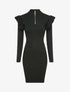 Robe pull à col zippé et épaules volantées - Noir - 1