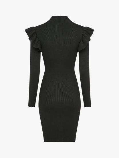Robe pull à col zippé et épaules volantées - Noir - 2