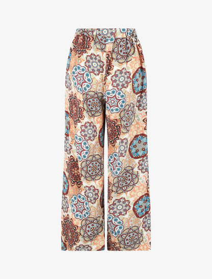 Pantalon élastiqué à imprimé foulard - Beige - 2