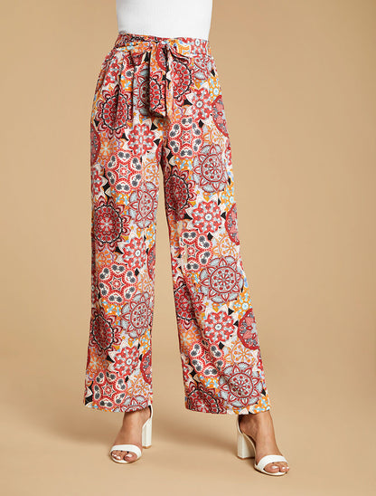 Pantalon élastiqué à imprimé foulard - Rouge - 4