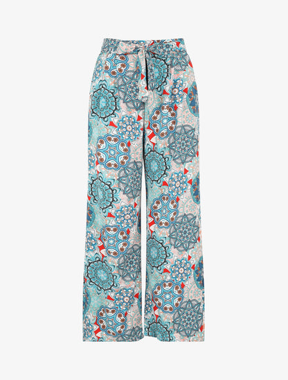 Pantalon élastiqué à imprimé foulard - Bleu canard - 1