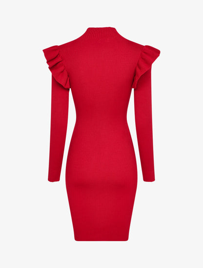 Robe pull à col zippé et épaules volantées - Rouge - 2