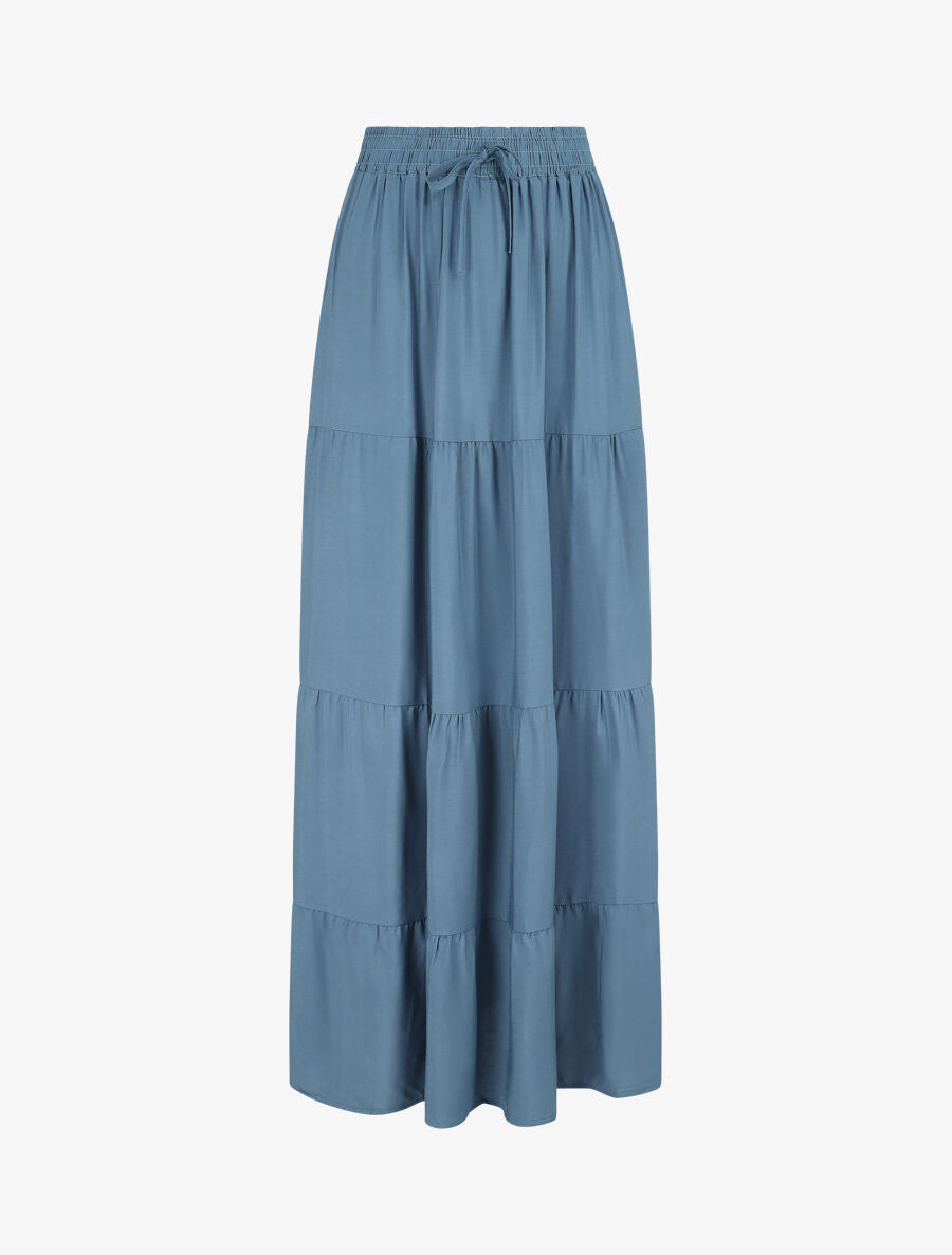 Jupe longue à taille élastiquée - Bleu - 4