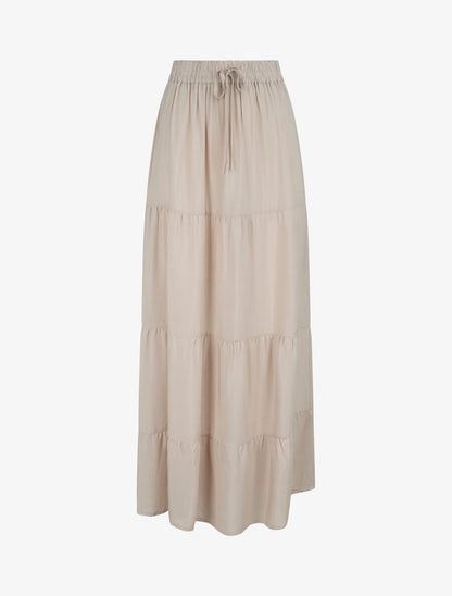 Jupe longue à taille élastiquée - Beige - 5