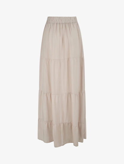 Jupe longue à taille élastiquée - Beige - 2