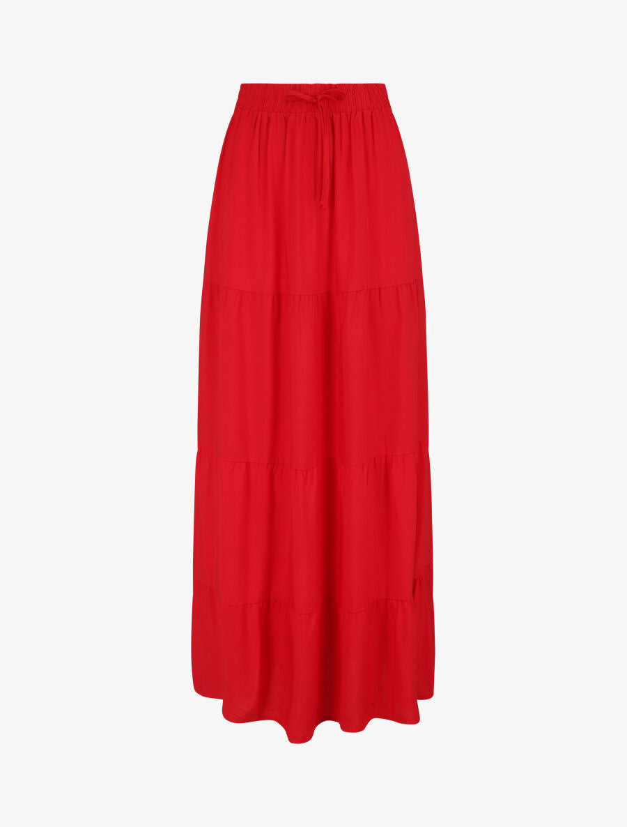 Jupe longue à taille élastiquée - Rouge - 4