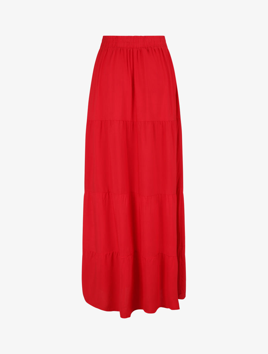 Jupe longue à taille élastiquée - Rouge - 2