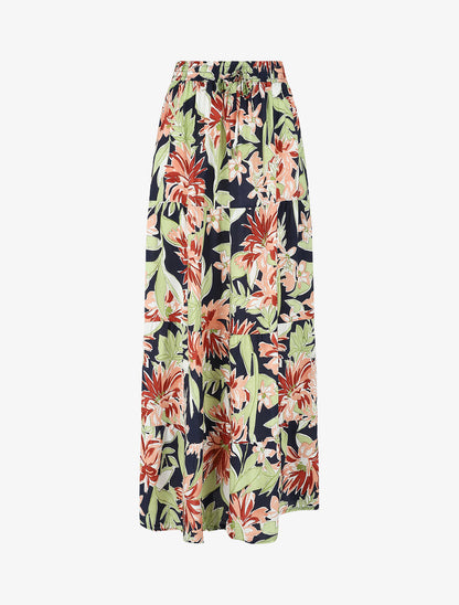 Jupe longue à taille élastiquée à imprimé fleuri - Marine - 4