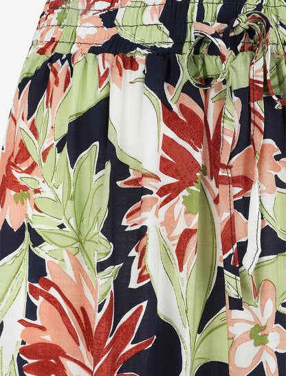 Jupe longue à taille élastiquée à imprimé fleuri - Marine - 3