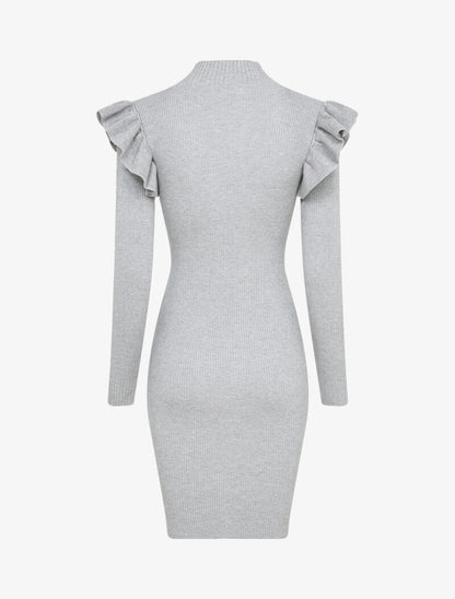 Robe pull à col zippé et épaules volantées - Gris clair - 2