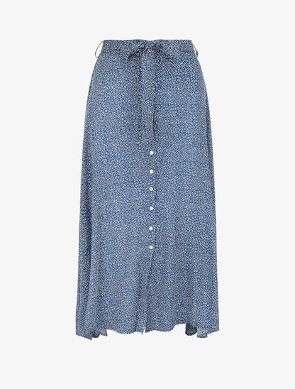 Jupe mi-longue évasée imprimé petites fleurs - Bleu - 1