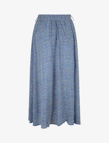 Jupe mi-longue évasée imprimé petites fleurs - Bleu - 2