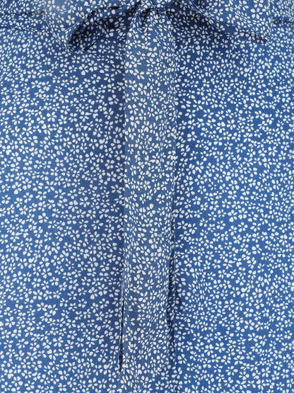 Jupe mi-longue évasée imprimé petites fleurs - Bleu - 3
