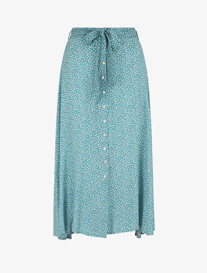 Jupe mi-longue évasée imprimé floral - Bleu clair - 1