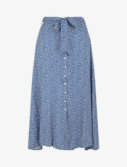 Jupe mi-longue évasée imprimé floral - Bleu - 4