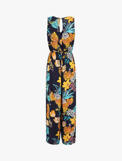 Combinaison à imprimé tropical et détail crochet - Marine - 2