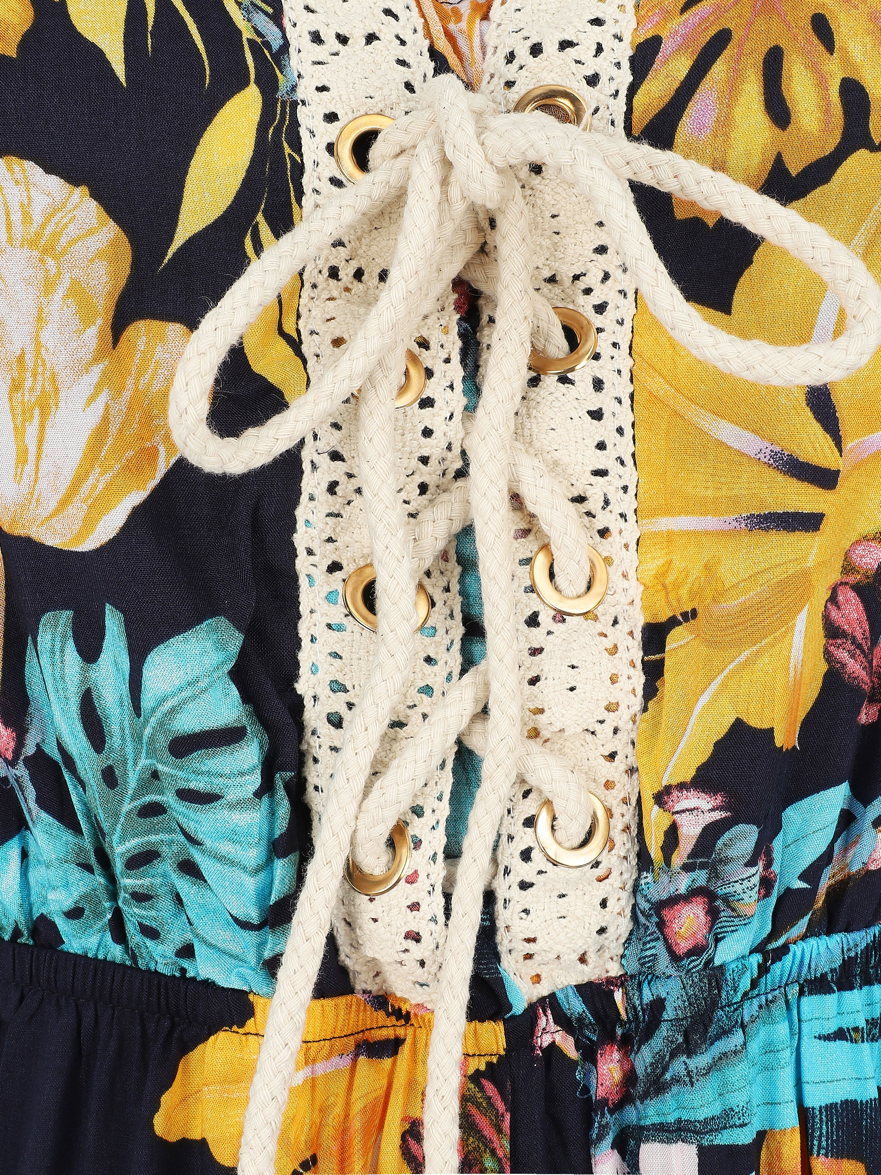 Combinaison à imprimé tropical et détail crochet - Marine - 3