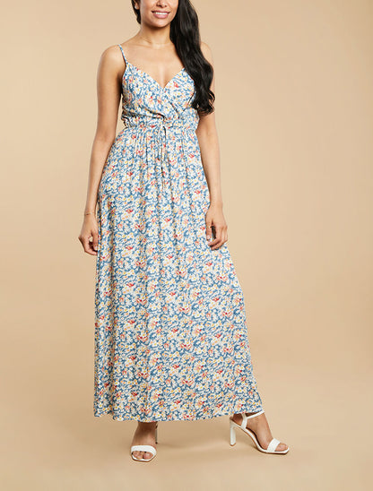 Robe longue imprimé fleurs des champs - Bleu - 4