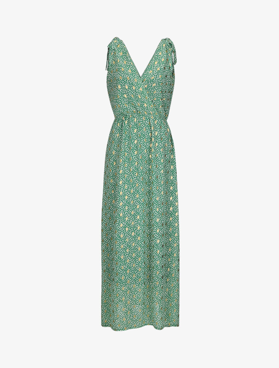 Robe bretelles à noeud imprimé fleuri irisé - Vert - 1