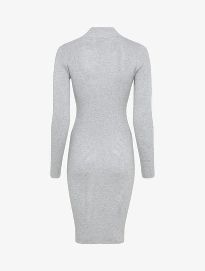 Robe pull côtelée à col montant zippé - Gris - 2