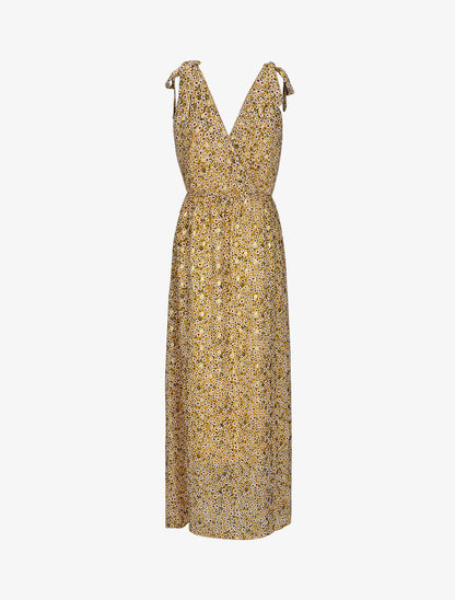 Robe bretelles à noeud imprimé marguerites - Jaune - 2