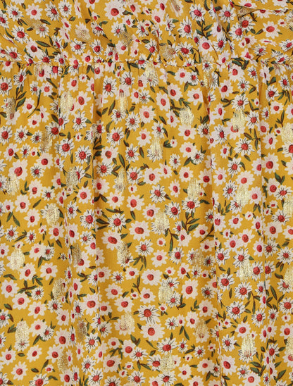 Robe bretelles à noeud imprimé marguerites - Jaune - 3