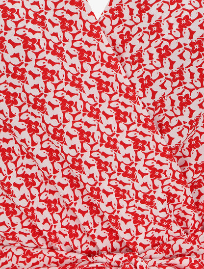 Robe mi-longue imprimée à bord volanté - Rouge - 3