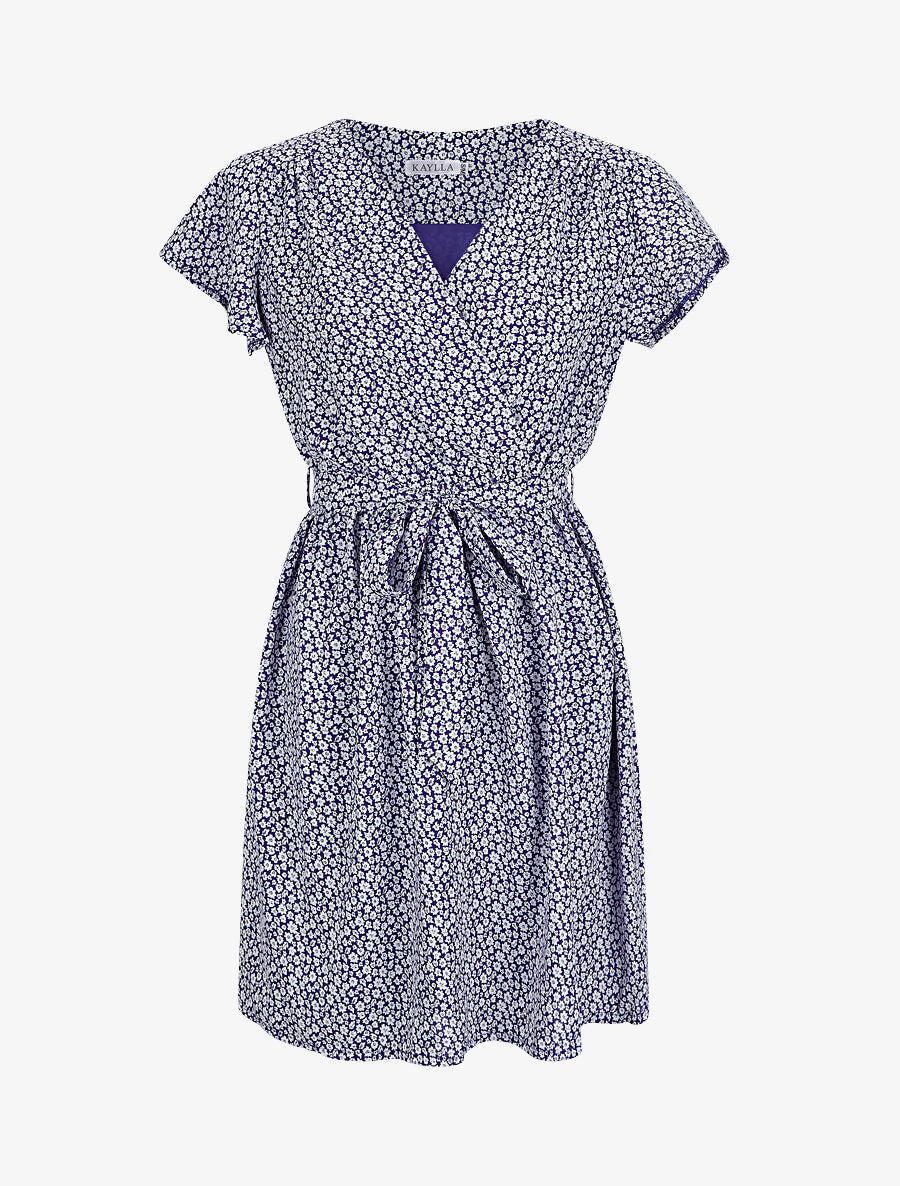 Robe mi-longue à imprimé fleuri - Bleu - 1