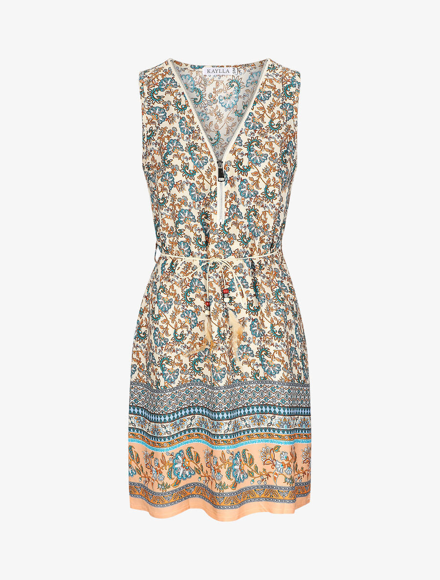 Robe mi-longue à imprimé baroque - Beige - 5