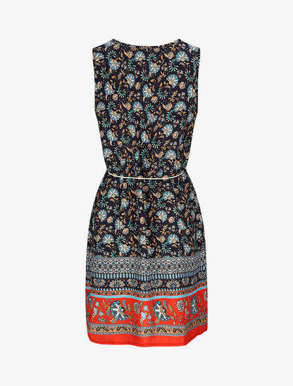 Robe mi-longue à imprimé baroque - Marine - 2