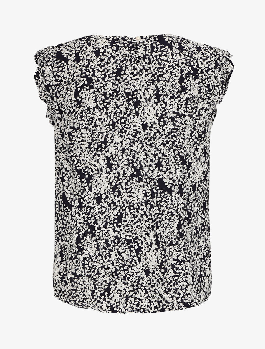 Blouse à imprimé feuillage et manches volantées - Marine - 2