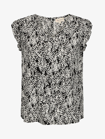 Blouse à imprimé feuillage et manches volantées - Noir - 4