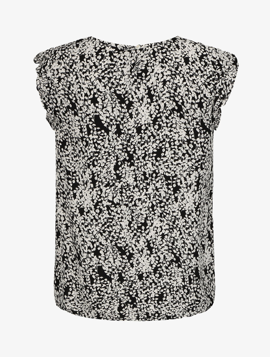 Blouse à imprimé feuillage et manches volantées - Noir - 2