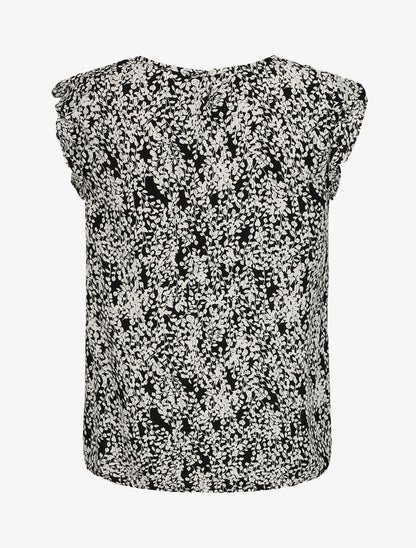 Blouse à imprimé feuillage et manches volantées - Noir - 2