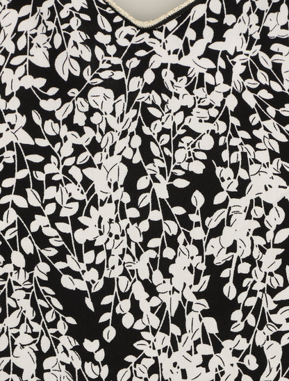 Blouse à imprimé feuillage et manches volantées - Noir - 3