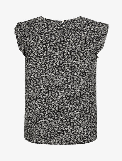 Blouse à imprimé fleuri et manches volantées - Noir - 2