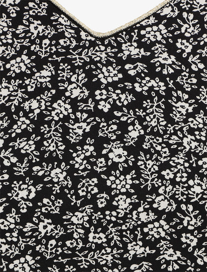 Blouse à imprimé fleuri et manches volantées - Noir - 3