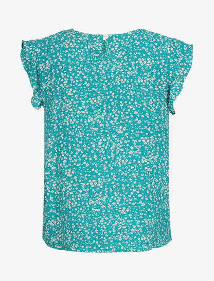 Blouse à imprimé petites fleurs et manches volantées - Turquoise - 2