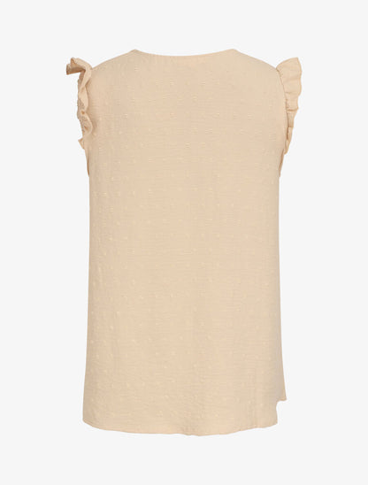 Blouse unie à manches volantées - Beige - 2