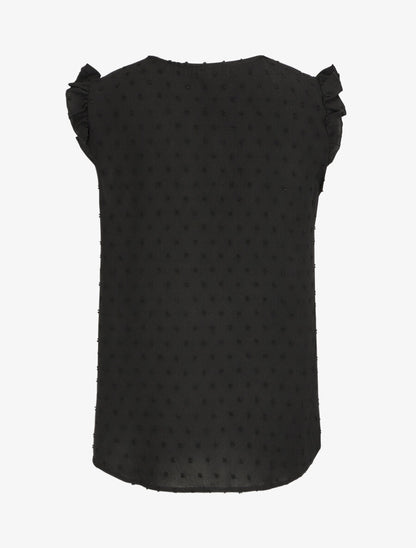 Blouse unie à manches volantées - Noir - 2