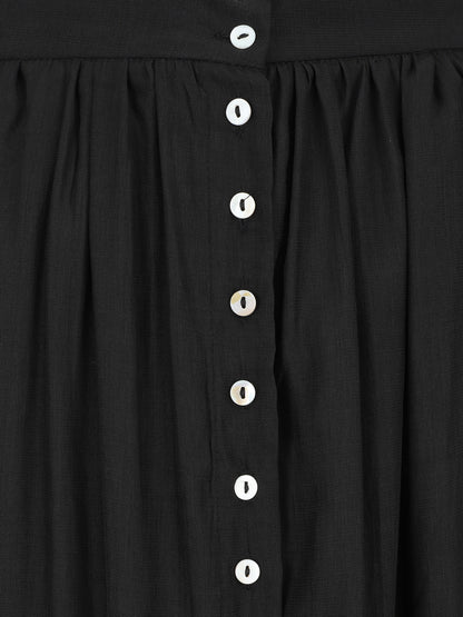 Jupe longue unie boutonnée - Noir - 3