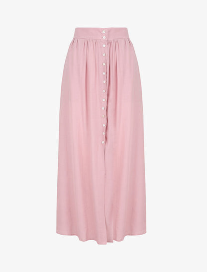 Jupe longue unie boutonnée - Rose - 1