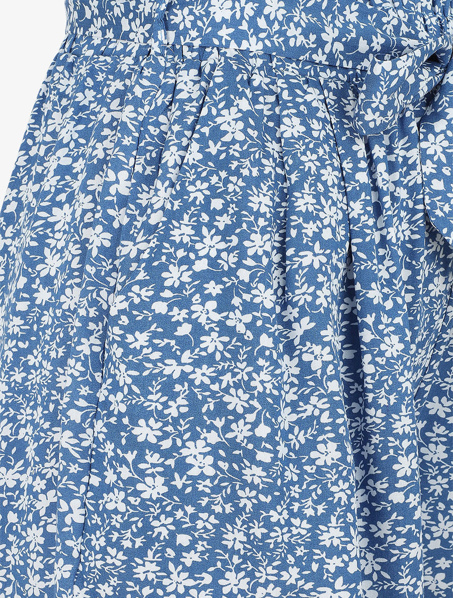 Short à imprimé fleuri - Bleu - 3