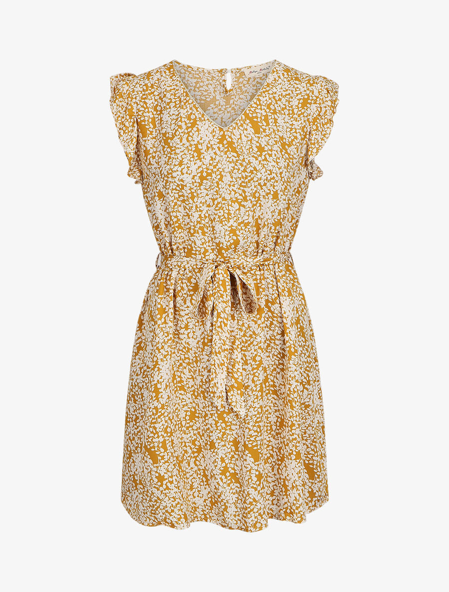 Robe droite à imprimé feuillage - Jaune - 4
